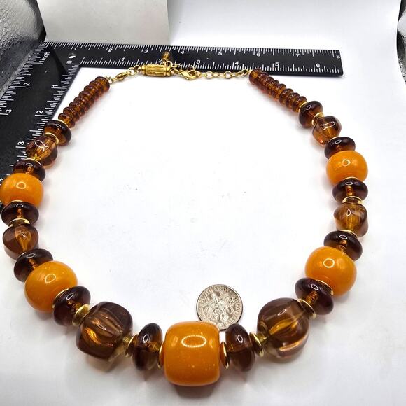 Necklace Brown Orange Yellow Beaded Butterscotch Vintage Style 18" SKU2365 - Picture 5 of 8
